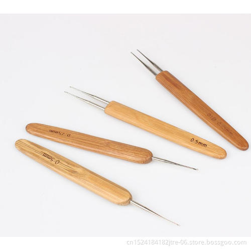 0.5mm stainless steel bamboo wood crochet needle for hair,  wholesale candy plastic dreadlocks crochet latch hook set